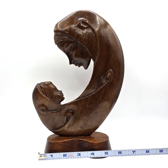 Vintage Mother Mary Madonna Baby Jesus Hand Carved Wooden Sculpture Decor MCM - Picture 7 of 7